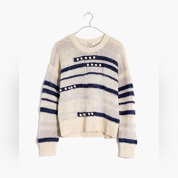 Madewell Grandover Bobble Pullover Sweater Blue/White Small (w merino, alpaca) - Picture 4 of 7